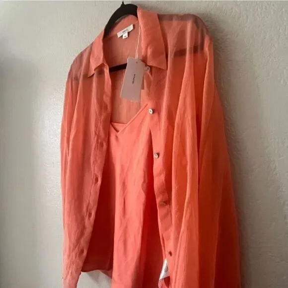 NWT Vince Sheer Crinkled Silk Shirt Style # V936112851 Meduim - Picture 6 of 11